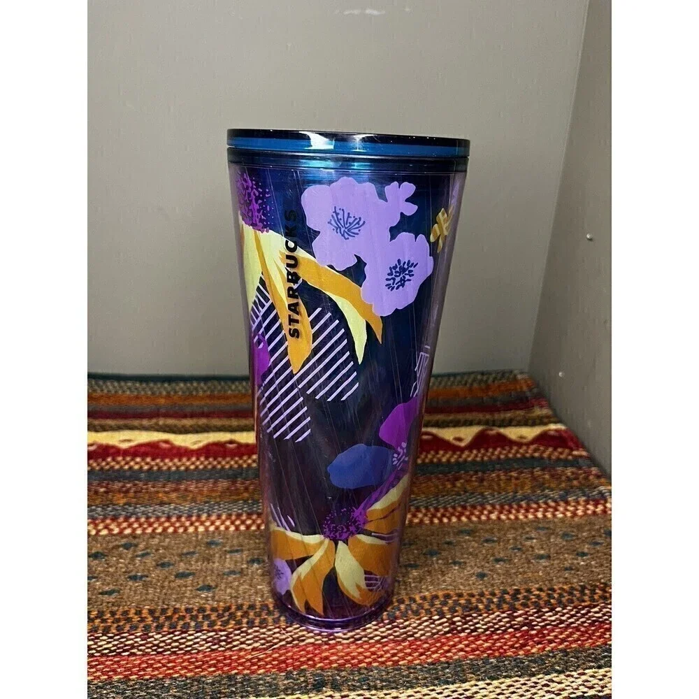 Starbucks Purple Floral Acrylic Cold Cup Limited 2022 Tumber 24oz No Straw